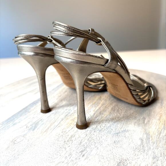 Jimmy Choo Metallic Pewter Strappy Heels EU 37 Italy Leather Sandals Sexy US 7 - Picture 7 of 10